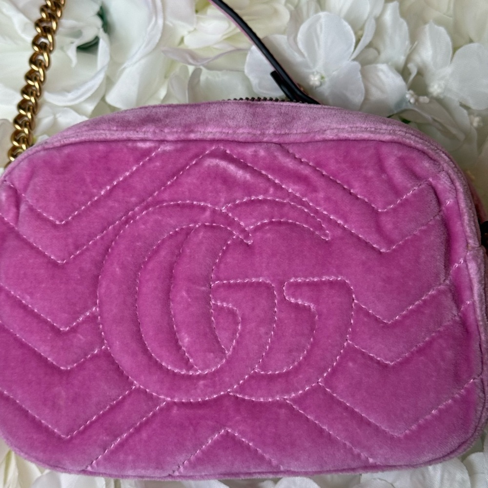 Gucci GG Pink Marmont Matelasse Velvet Crossbody Bag Rhinestones- Authentic - Picture 5 of 16